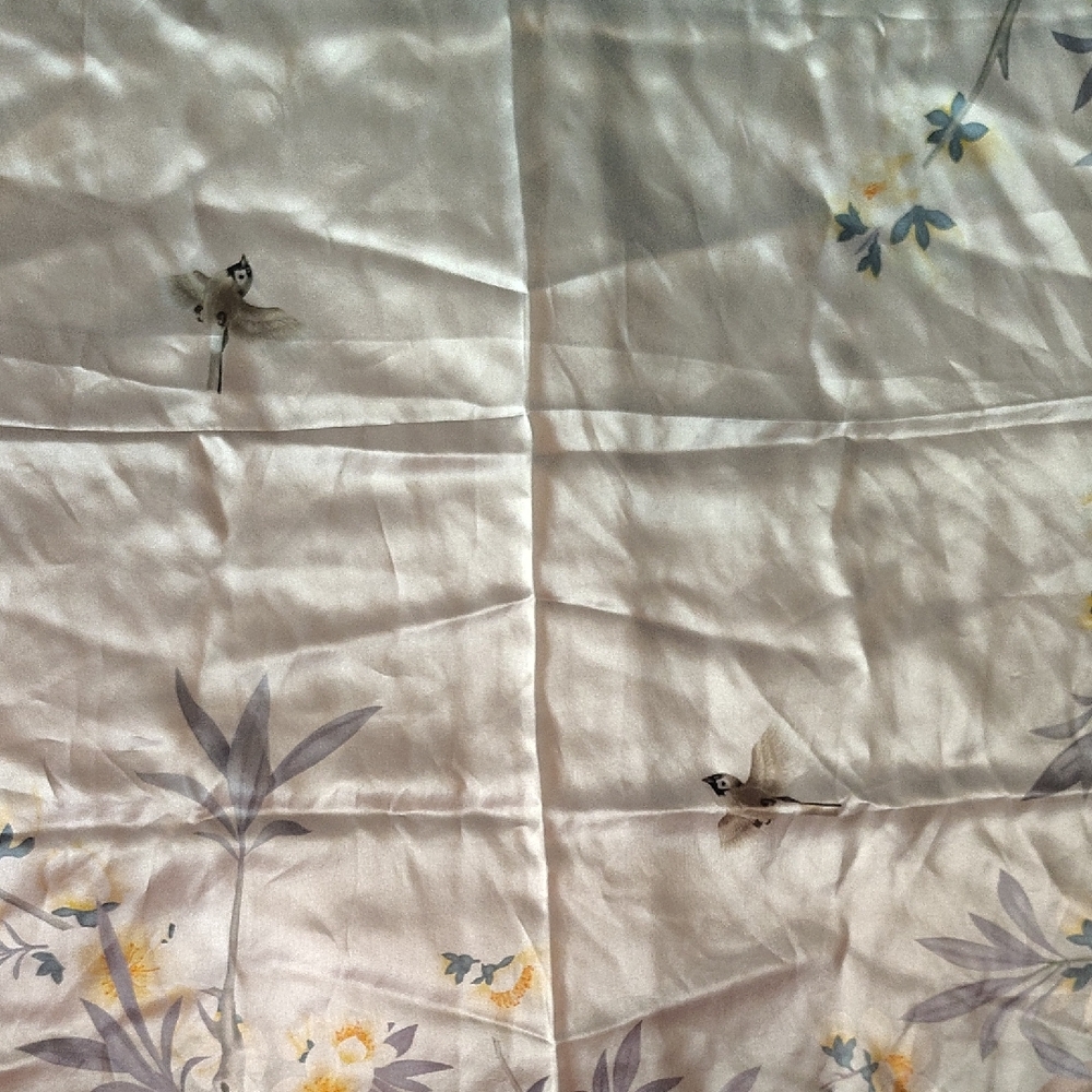 Silk Floral & Bird Print Ivory Square Scarf